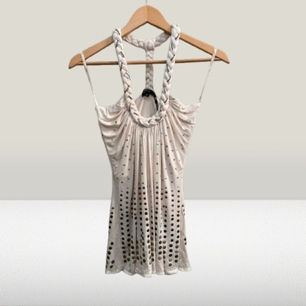 NEW Sky Cream Studded Halter Top Braided Chain Racerback Y2K Glam Small